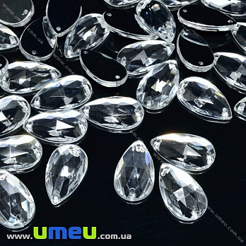 Пришивной кристалл пласт. Капля граненая, 13х8 мм, Белый (KAB-030593)