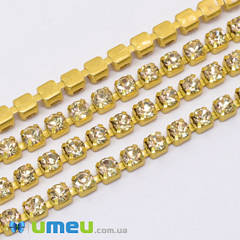 Стразовая цепь SS12 (2,8 мм), Золото, Стразы стеклянные золотистые (ZEP-049286)
