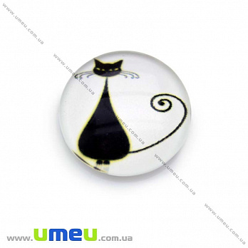 Кабошон стекл. с принтом Кот, 18 мм, Круглый (KAB-013687)