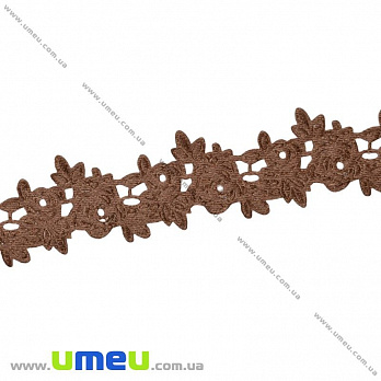 Тесьма тисненая Розочки, 20 мм, Коричневая (LEN-025664)