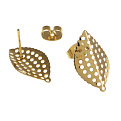 Пусеты из нерж. стали с заглушками, Листики, 18х11 мм, Золото (STL-055773)