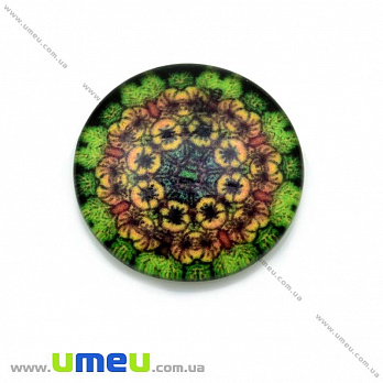 Кабошон стекл. с принтом Узор, 18 мм, Круглый (KAB-013637)