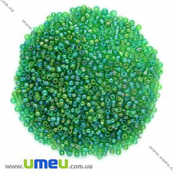 Бісер китайський середній, 8/0, Зелений АВ прозорий, 3 мм (BIS-007975)