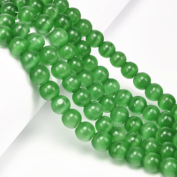 Намистини Котяче око, Синт. камінь, 10 мм, Зелені, Круглі (BUS-054253)