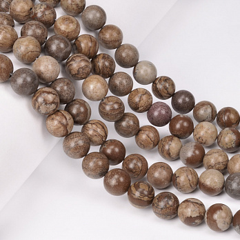 Бусины Яшма пейзажная, Натур. камень, 10 мм, Круглые (BUS-051637)