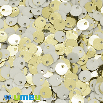 Паєтки Індія круглі плоскі (зміщений отвір), 5 мм, Золотисто-білі (PAI-037433)