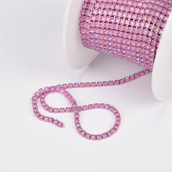 Стразовий ланцюг SS6 - 2,0 мм, Рожевий, Стрази скляні рожеві опал (ZEP-061035)