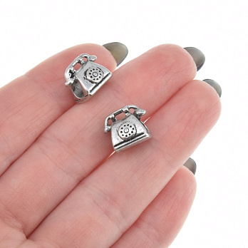 Намистини мет. Телефон, 12х10х10 мм, Античне срібло (BUS-007432)