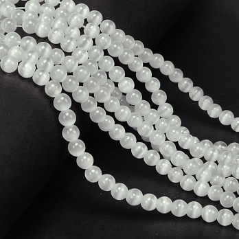 Бусины Кошачий глаз, Синт. камень, 6 мм, Белые, Круглые (BUS-054267)