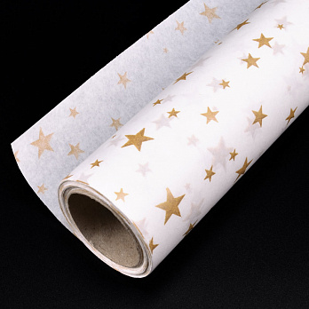 Бумага тишью с золотистыми звездами, 50см х 14м, Белая (UPK-051328)