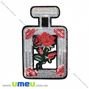 Термоаппликация с пайетками Духи, 11,5х7 см, Серебристо-черная (APL-027744)