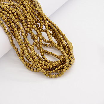 Бусины стеклянные гальванизированные, 4 мм, Золотистые, Круглые (BUS-052046)