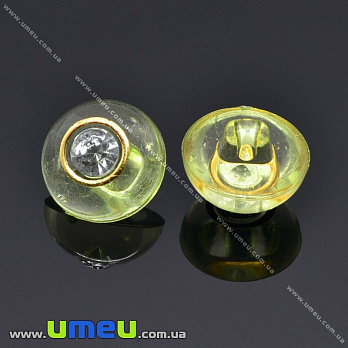 Гудзик пластиковий на ніжці Круглий зі стразами, 13 мм, Салатовий (PUG-012894)