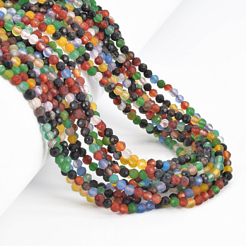 Бусины Агат разноцветный, Натур. камень, 3 мм, Круглые граненые (BUS-058195)