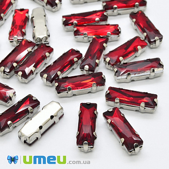 Шатон прямокутний 15х5 мм, Темне срібло, Червоний (KAB-038010)
