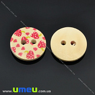 Гудзик дерев'яний Круглий з принтом, 15 мм, Натуральне дерево (PUG-013074)