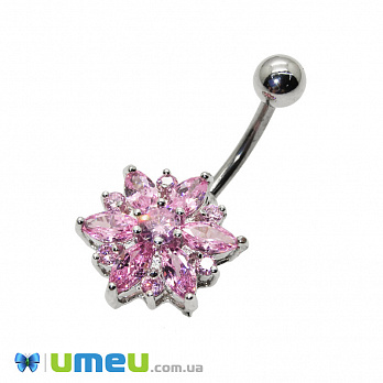 Сережки для пірсингу з нерж. сталі з кубічним цирконієм, 29х15 мм, Рожева (OSN-048044)