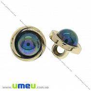 Пуговица пластиковая на ножке с полубусиной, 12 мм, Бирюзовая, Светлое золото (PUG-021476)