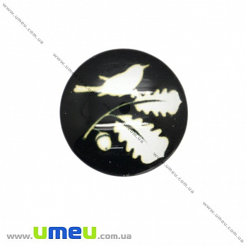 Кабошон скляний з принтом Пташка, 18 мм, Круглий (KAB-019940)