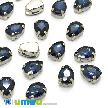 Шатон капля 14х10 мм, Темное серебро, Синий темный (KAB-052594)