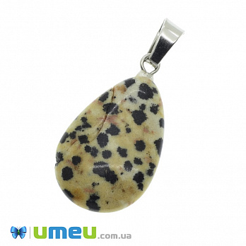 Подвеска Капля плоская из натурального камня, Яшма далматиновая, 32х16 мм (POD-037505)