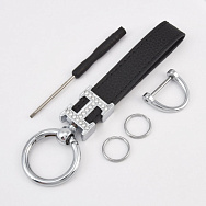 Брелок, 13х3 см, Чорний, Натуральна шкіра, Темне срібло (OSN-058504)