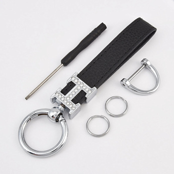 Брелок, 13х3 см, Черный, Натуральная кожа, Темное серебро (OSN-058504)