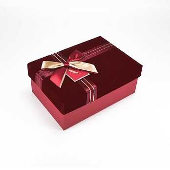 Подарочная коробка Бархатная прямоугольная, 20х14х8 см, Бордовая (UPK-060637)