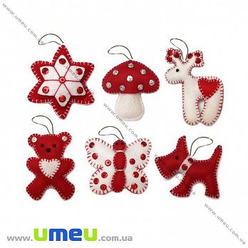 Набір з фетру для створення 6 іграшок, Ялинкові іграшки ФН-58, 6х7 см (FLT-034844)