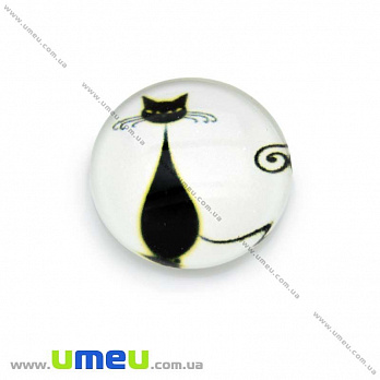 Кабошон скляний з принтом Кіт, 18 мм, Круглий (KAB-013686)