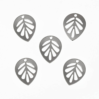 Подвески из нерж. стали Листики, 13х10,5 мм, Темное серебро (STL-061328)
