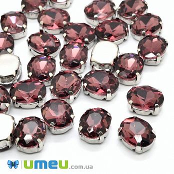 Шатон овальний 10х8 мм, Темне срібло, Фиолетово-коричневий (KAB-037970)