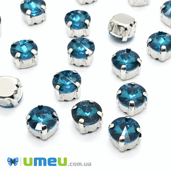 Шатон круглый 14 мм, Темное серебро, Бирюзовый (KAB-052713)