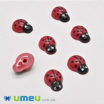 Кабошон из полимерной глины, Божья коровка, 13х10 мм, Красный (DIF-050779)