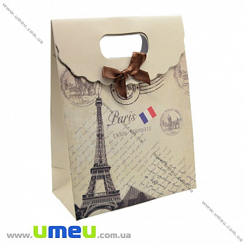 Подарочный пакет на липучке, Париж, Бежевый, 16х12х6 см (UPK-020411)