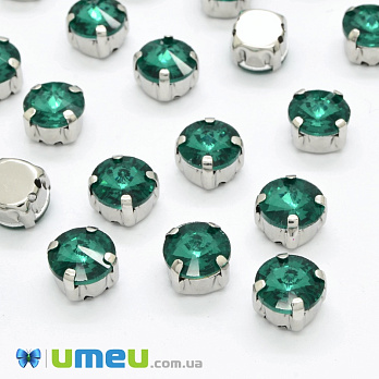 Шатон круглый 14 мм, Темное серебро, Изумрудный (KAB-052717)