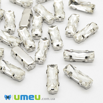 Шатон прямокутний 15х5 мм, Темне срібло, Білий (KAB-038016)