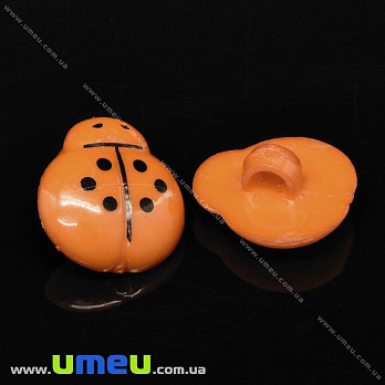 Пуговица пластиковая на ножке Божья Коровка, 14х13 мм, Оранжевая (PUG-032810)