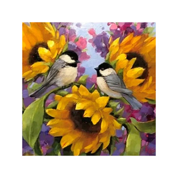 Набор алмазной живописи на подрамнике 30х30 см, Птицы и подсолнух (SXM-052423)