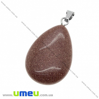 Підвіска Крапля плоска з натурального каменю, Авантюрин, 32х16 мм (POD-020875)