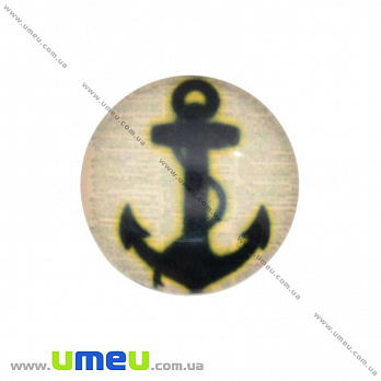 Кабошон стекл. с принтом Морской якорь, 16 мм, Круглый (KAB-017659)