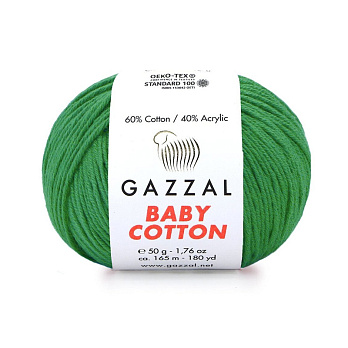 Пряжа Gazzal Baby Cotton №3456, 50 г, 165 м, Зеленая (YAR-062519)