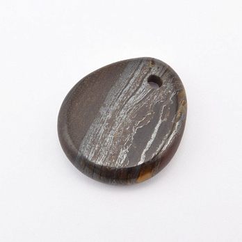 Подвеска Капля плоская, Натур. камень Тигровый глаз, 28х25 мм (POD-058654)