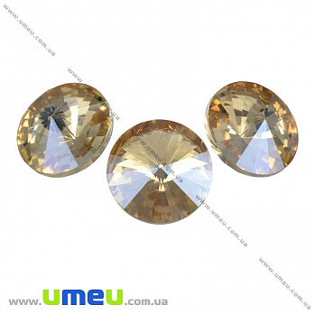 Риволи стеклянный, Круглый граненый, 14 мм, Светло-бежевый (KAB-010084)