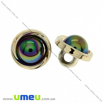 Пуговица пластиковая на ножке с полубусиной, 12 мм, Ирис, Светлое золото (PUG-021474)
