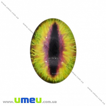 Кабошон скляний з принтом Око, 18х13 мм, Жовтий, Овал (KAB-018714)