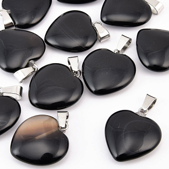 Подвеска Сердце, Натур. камень Обсидиан черный, 20х20 мм (POD-058527)