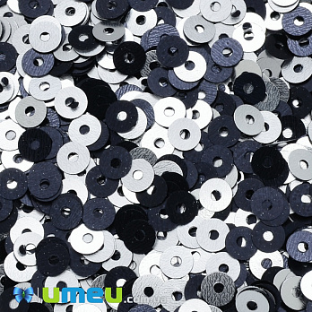 Пайетки Индия круглые плоские, 4 мм, Серебристо-черные (PAI-037622)