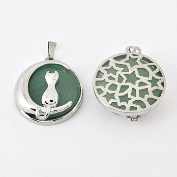 Підвіска Котик на місяці, Натур. камінь Авантюрин зелений, 33х28 мм (POD-058605)