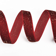 Стрічка оксамитова з люрексом, 10 мм, Червона з золотом (LEN-060304)